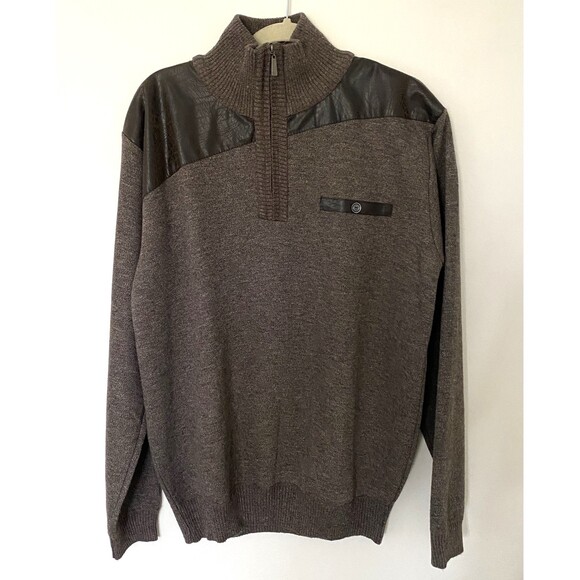 True Rock Brown Quarter Zip Sweater Long Sleeve Cotton Blend Knit Menswear Sz XL - Picture 1 of 10
